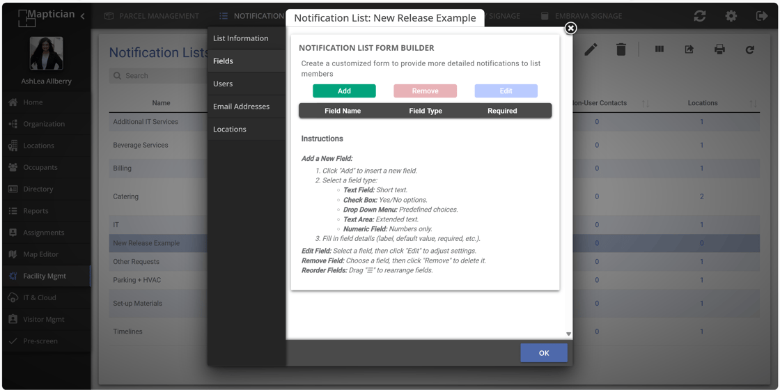 Notification List Form Builder