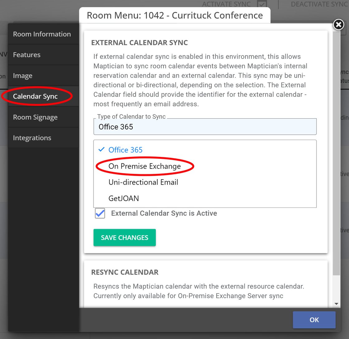 Room Calendar Setting - ON-Prem Exchange