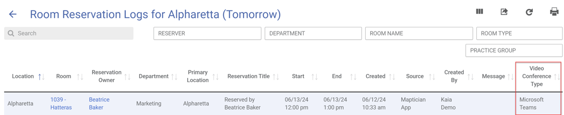 room reservation log